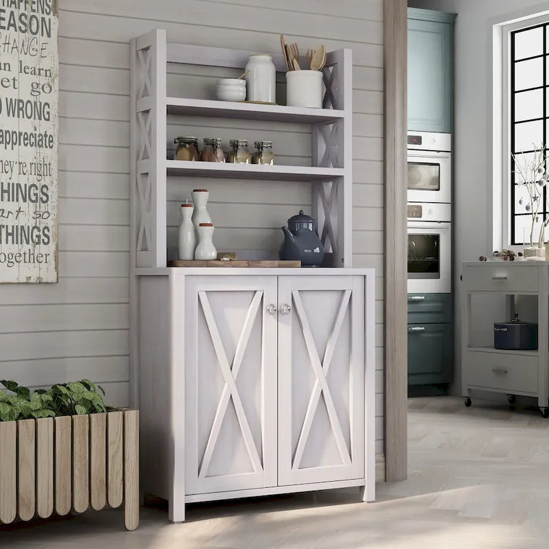 Rustic Wood Multi-shelf Microwave Cabinet