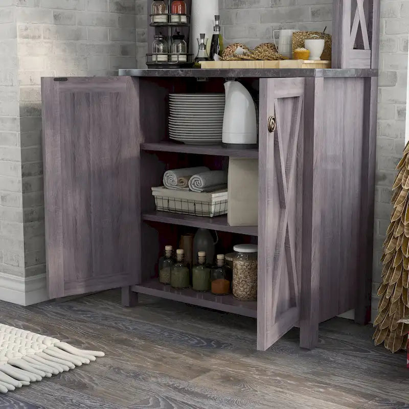 Rustic Wood Multi-shelf Microwave Cabinet