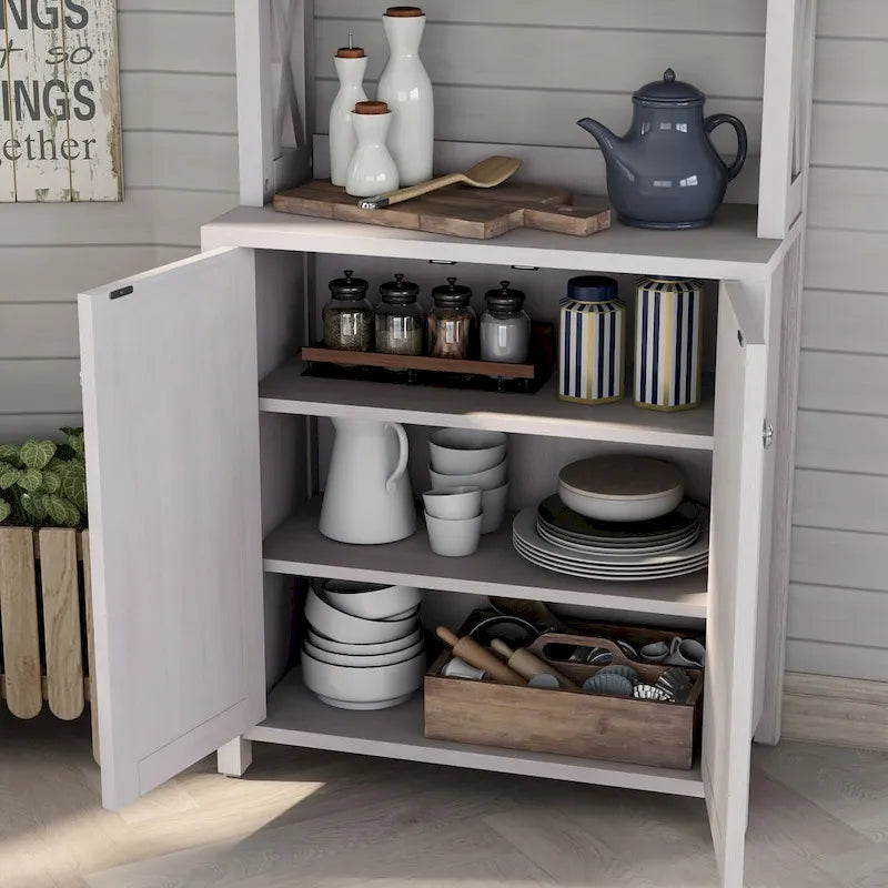 Rustic Wood Multi-shelf Microwave Cabinet