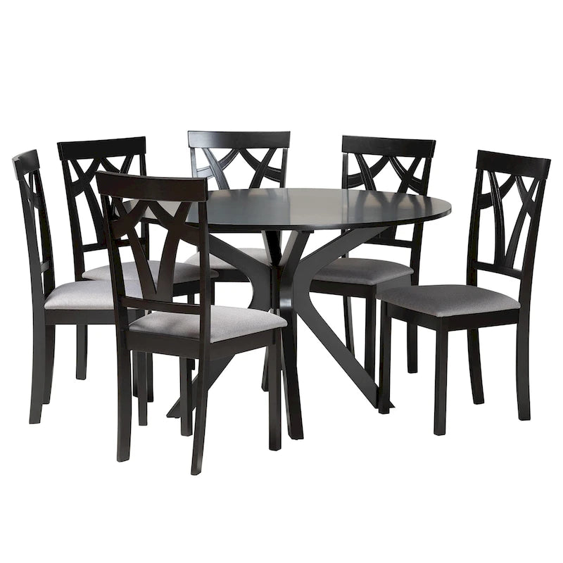 Modern and Contemporary 5-Piece Wood Dining Set-Grey/Dark Brown