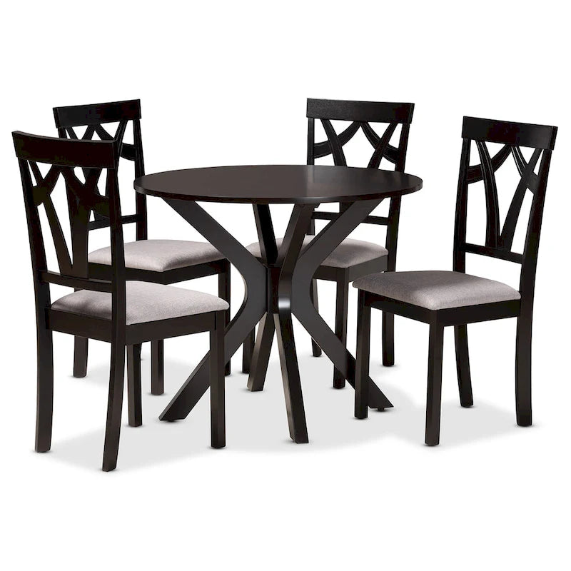 Modern and Contemporary 5-Piece Wood Dining Set-Grey/Dark Brown