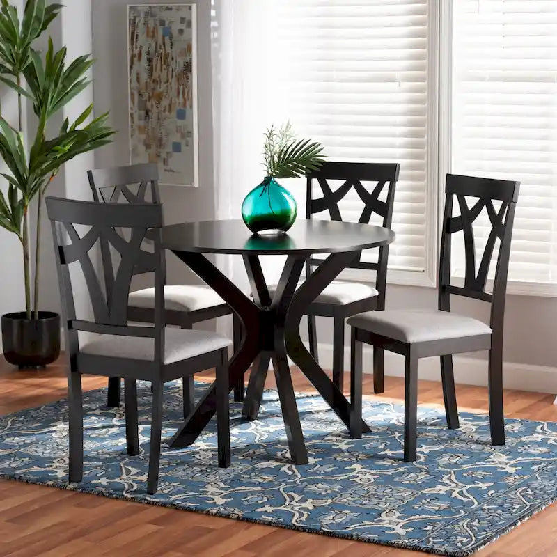 Modern and Contemporary 5-Piece Wood Dining Set-Grey/Dark Brown