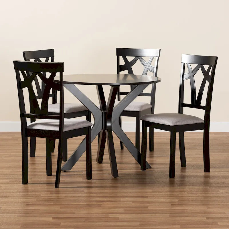 Modern and Contemporary 5-Piece Wood Dining Set-Grey/Dark Brown