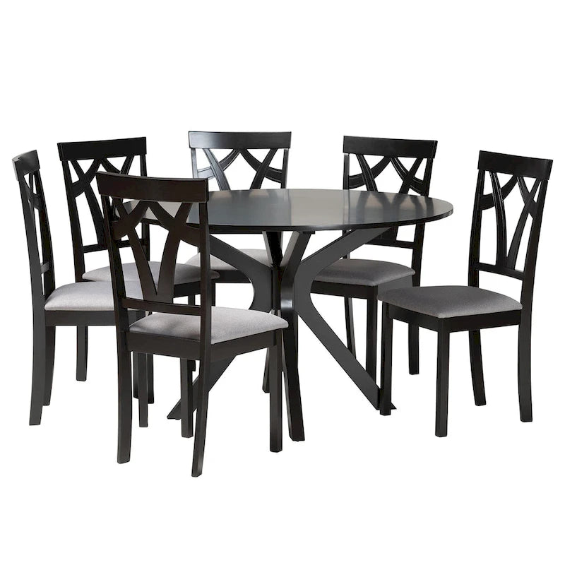 Modern and Contemporary 5-Piece Wood Dining Set-Grey/Dark Brown