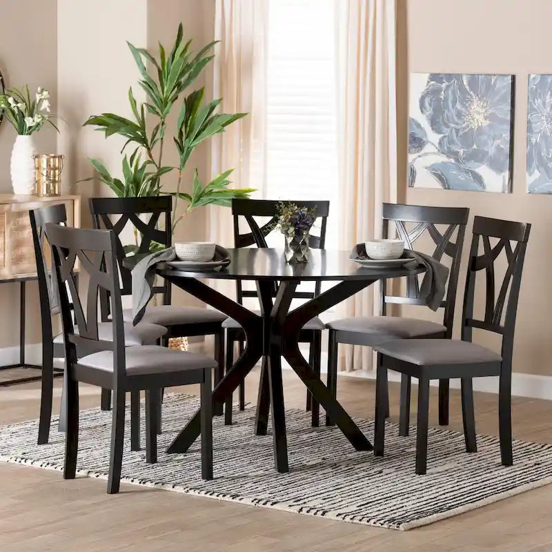 Modern and Contemporary 5-Piece Wood Dining Set-Grey/Dark Brown