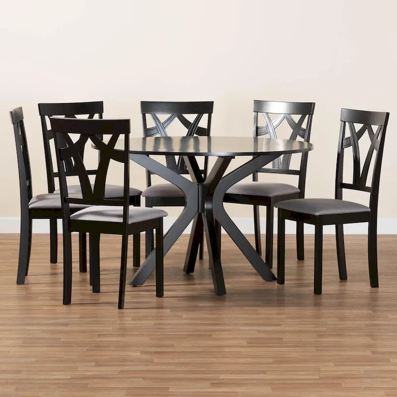 Modern and Contemporary 5-Piece Wood Dining Set-Grey/Dark Brown