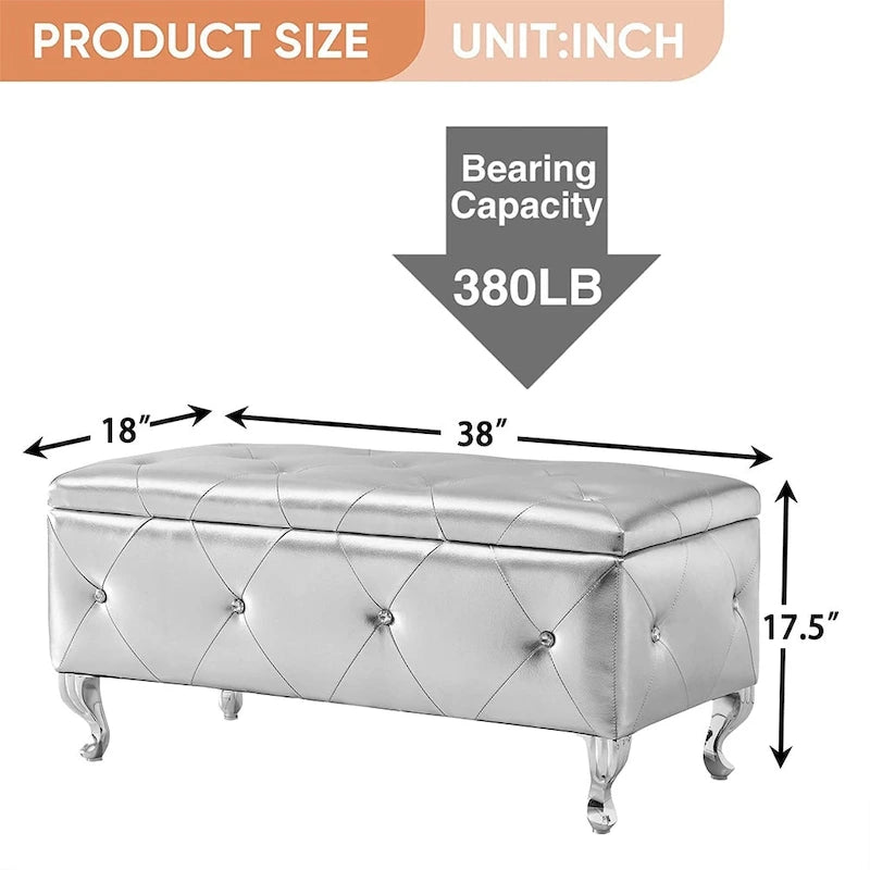Luxury Storage Ottoman Bench, PU Upholstered Flip Top Ottoman