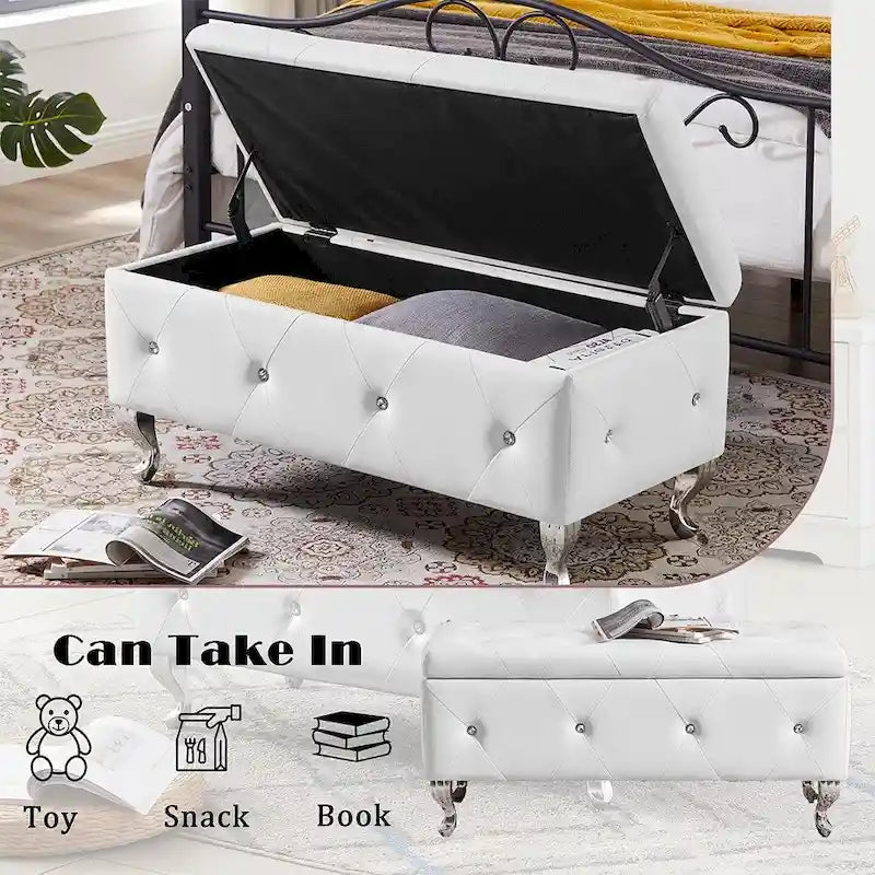 Luxury Storage Ottoman Bench, PU Upholstered Flip Top Ottoman