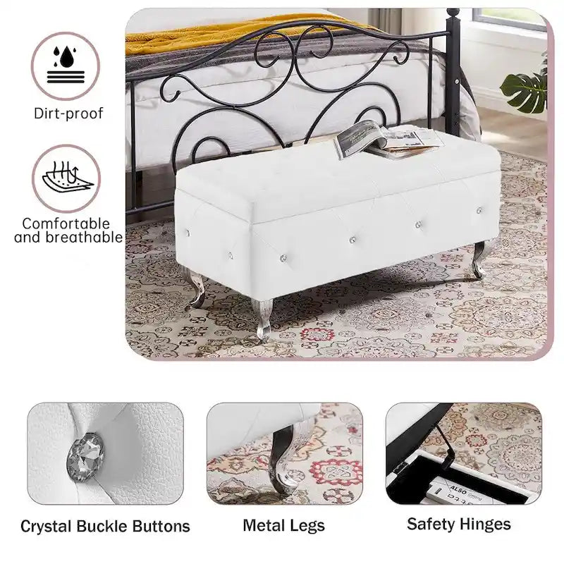 Luxury Storage Ottoman Bench, PU Upholstered Flip Top Ottoman