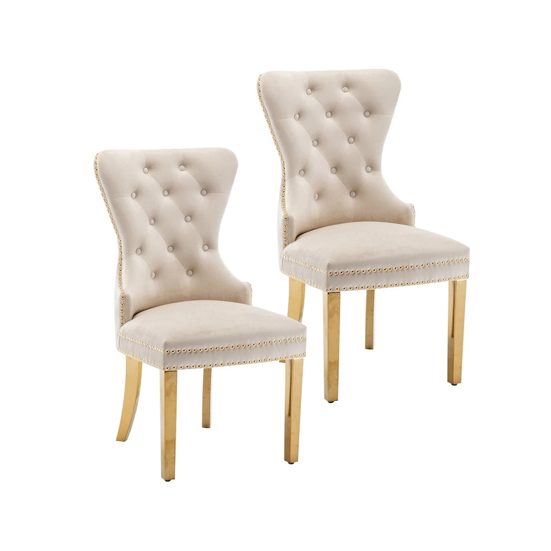 Caily Tufted Velvet Dining Chairs with Gold Chrome Legs