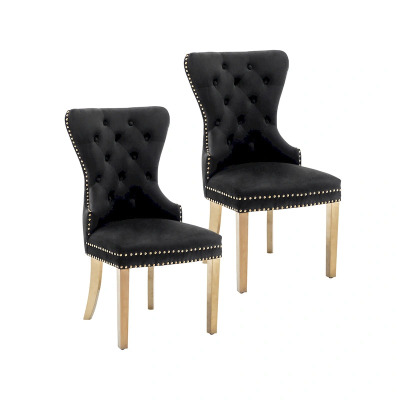 Caily Tufted Velvet Dining Chairs with Gold Chrome Legs