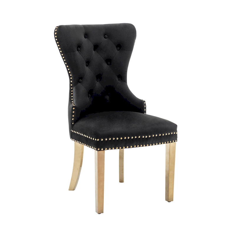 Caily Tufted Velvet Dining Chairs with Gold Chrome Legs