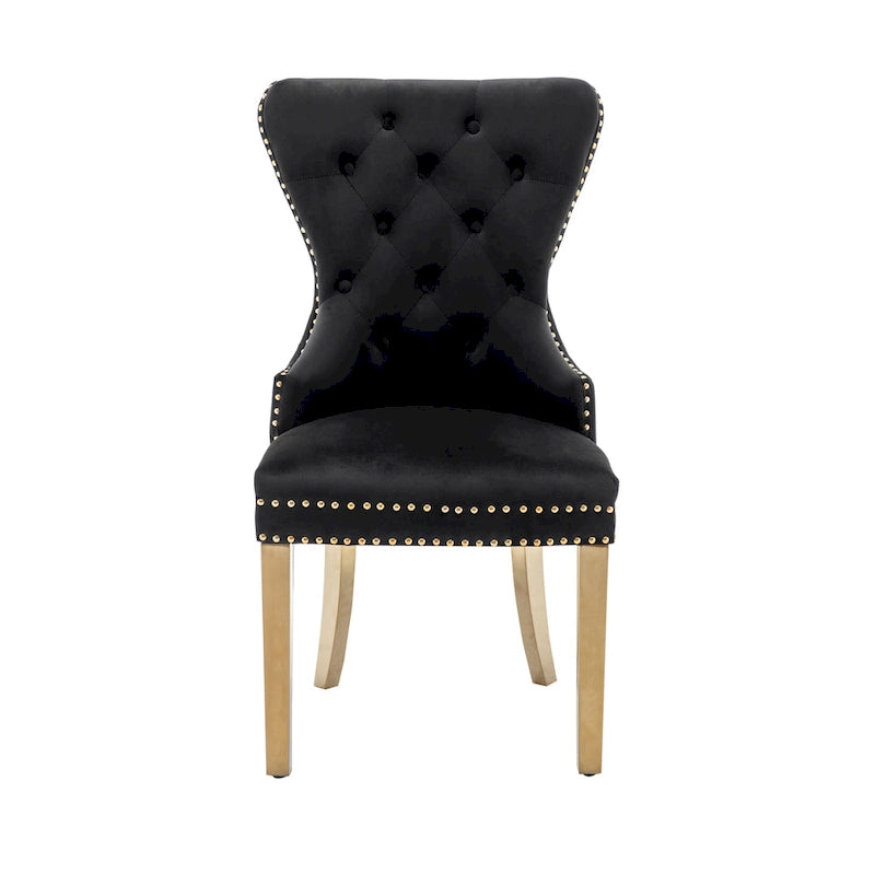 Caily Tufted Velvet Dining Chairs with Gold Chrome Legs