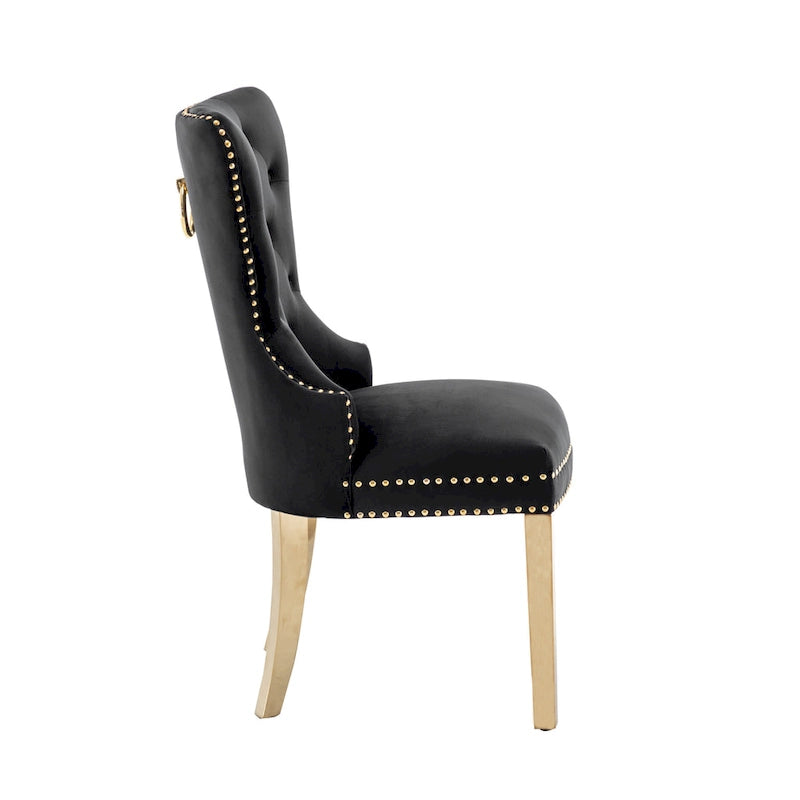Caily Tufted Velvet Dining Chairs with Gold Chrome Legs