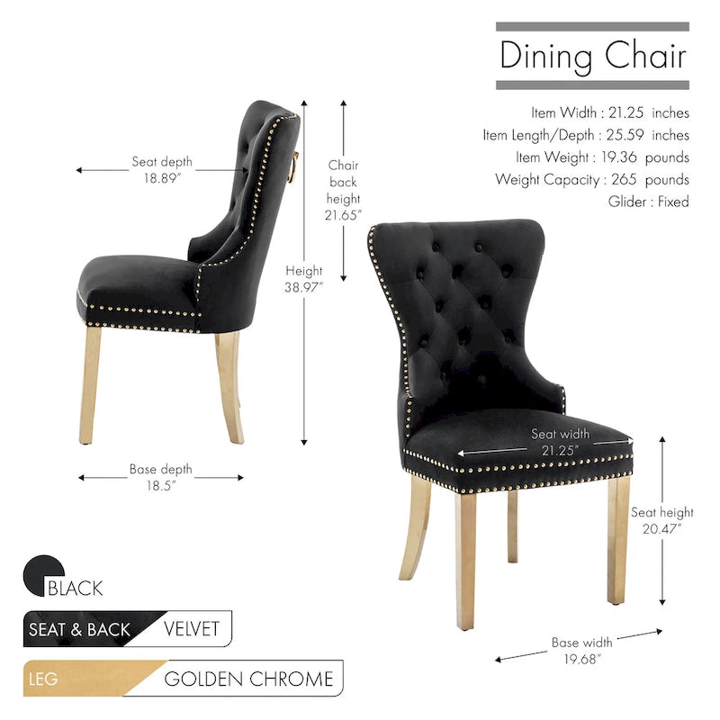 Caily Tufted Velvet Dining Chairs with Gold Chrome Legs
