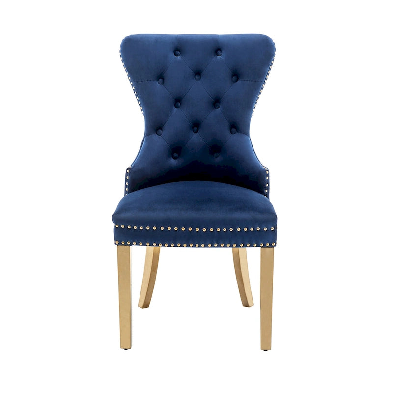 Caily Tufted Velvet Dining Chairs with Gold Chrome Legs