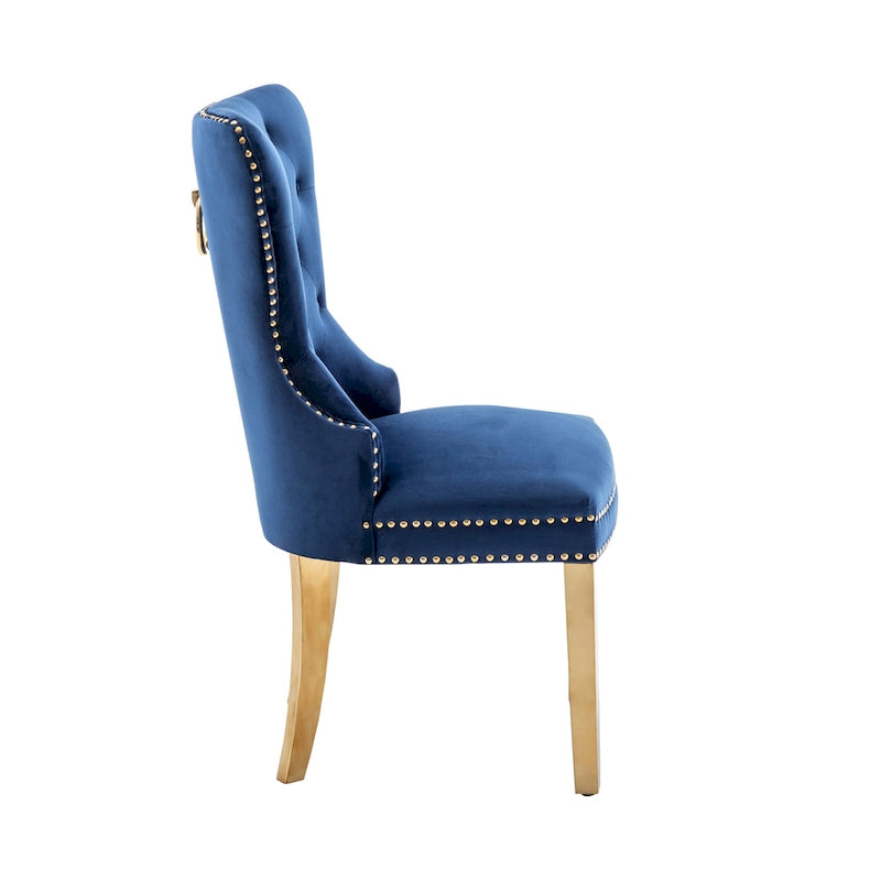 Caily Tufted Velvet Dining Chairs with Gold Chrome Legs