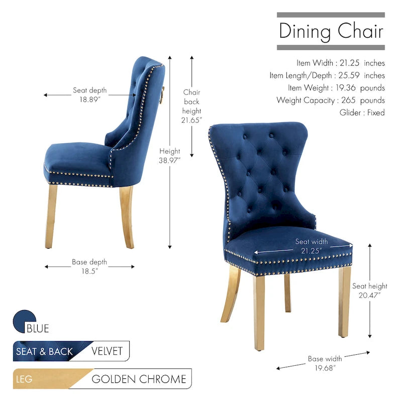 Caily Tufted Velvet Dining Chairs with Gold Chrome Legs