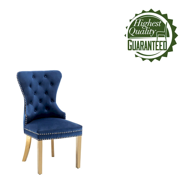 Caily Tufted Velvet Dining Chairs with Gold Chrome Legs