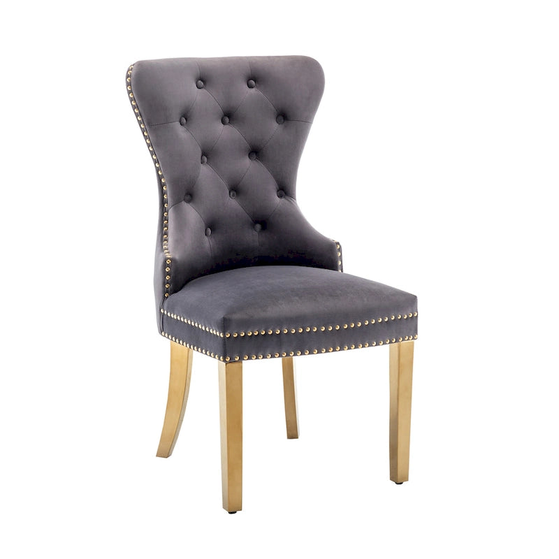 Caily Tufted Velvet Dining Chairs with Gold Chrome Legs