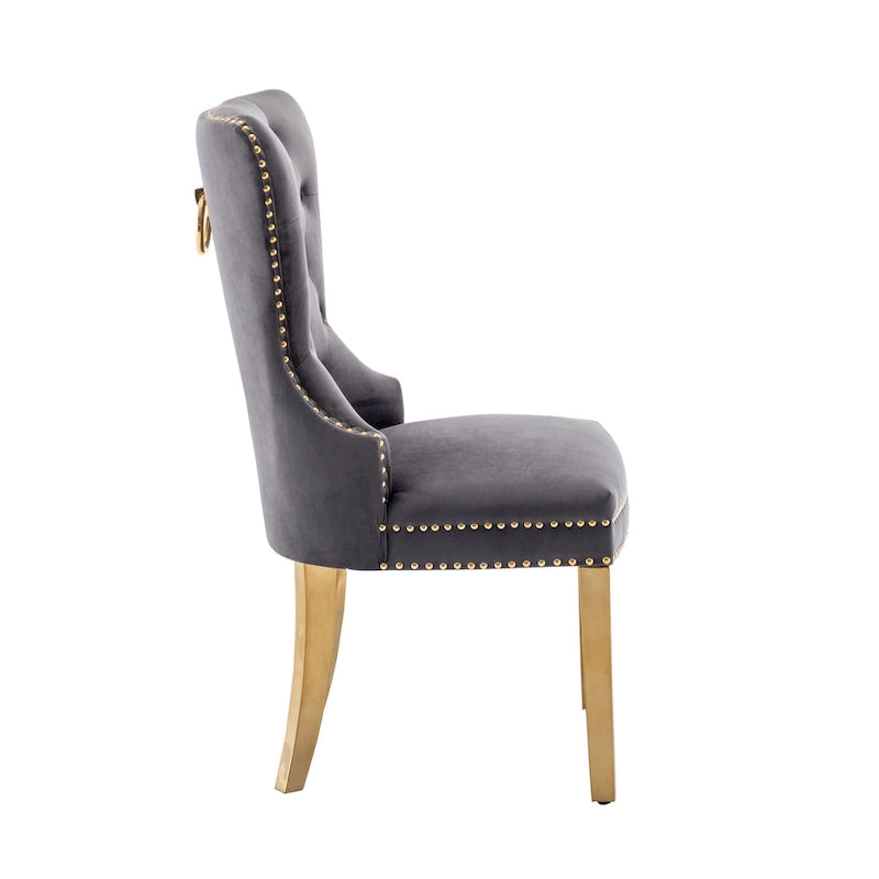 Caily Tufted Velvet Dining Chairs with Gold Chrome Legs