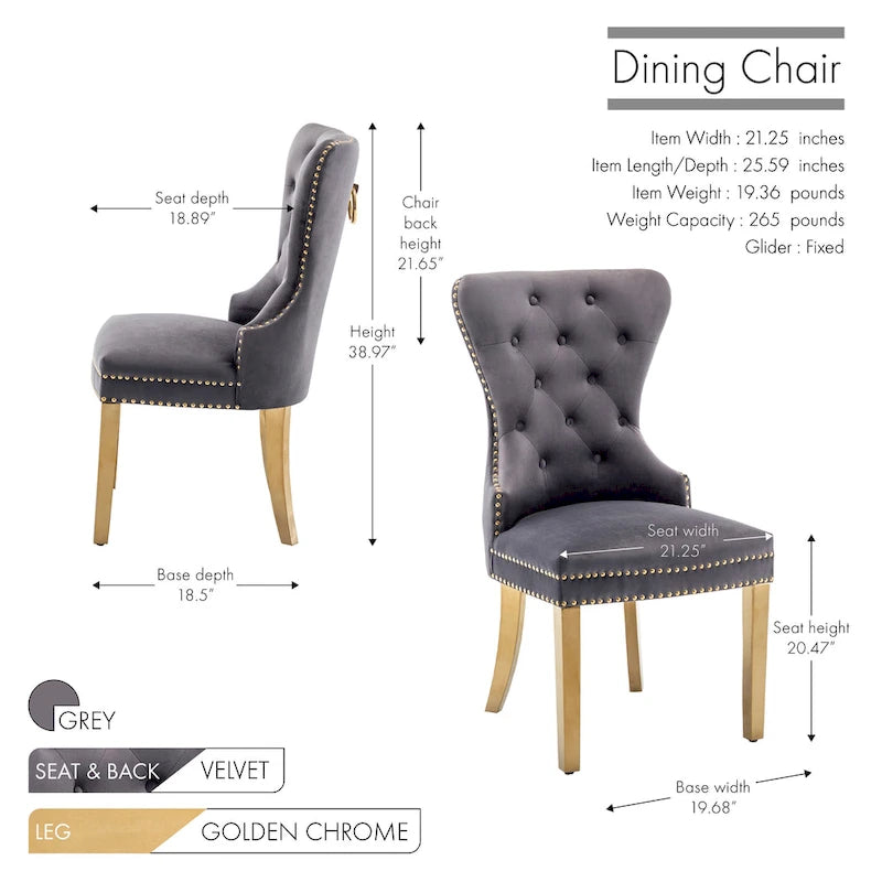 Caily Tufted Velvet Dining Chairs with Gold Chrome Legs