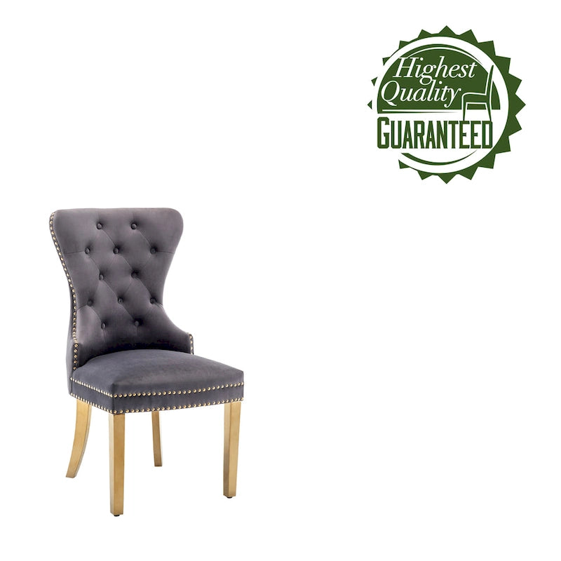 Caily Tufted Velvet Dining Chairs with Gold Chrome Legs