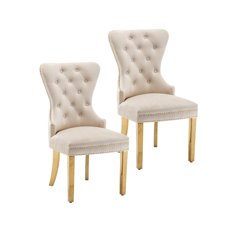 Caily Tufted Velvet Dining Chairs with Gold Chrome Legs