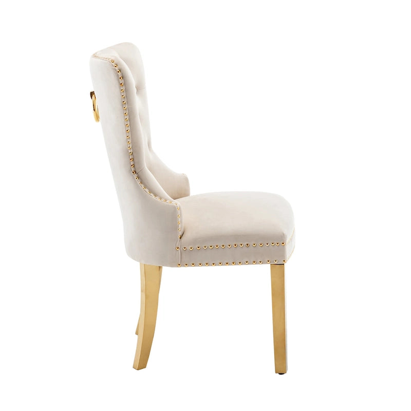 Caily Tufted Velvet Dining Chairs with Gold Chrome Legs