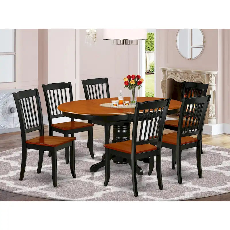 Dining Table Set- an Oval Kitchen Table and Kitchen Chairs, 42x60 Inch, Black & Cherry(Pieces Options)
