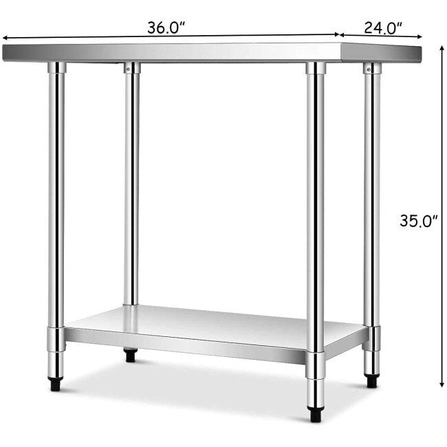 Commercial Kitchen Stainless Steel Work Table 36 inches L x 24 inches W x 35 inches H
