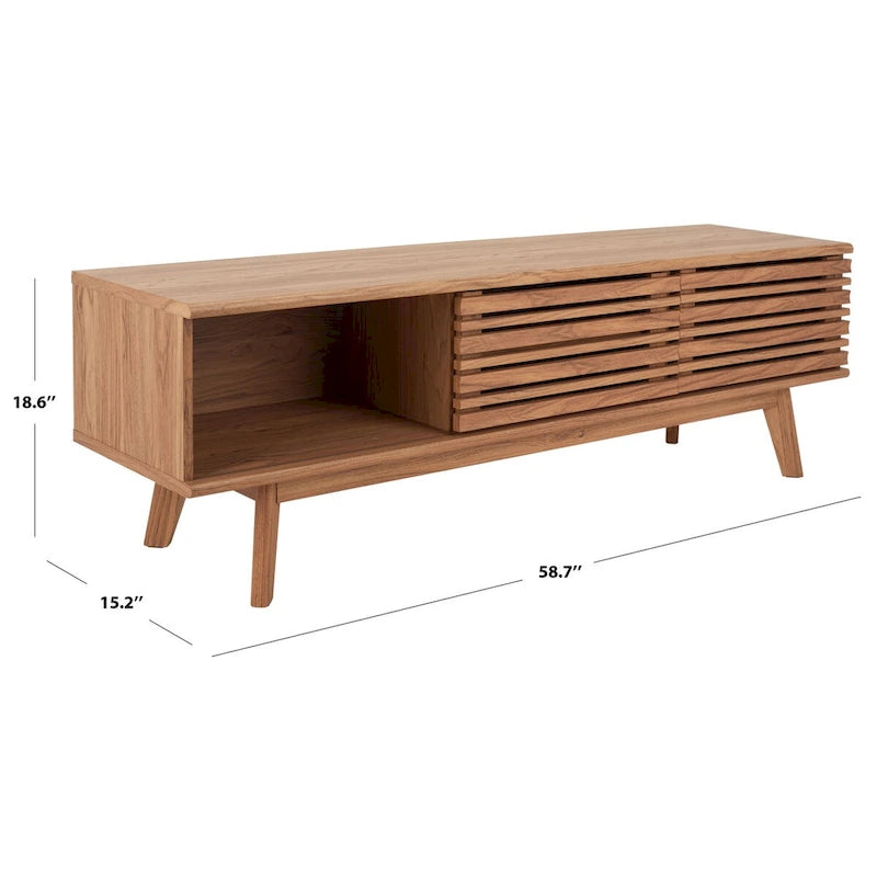 Teela Walnut 59-inch Storage Media TV Stand 59 W x 15 L x 19 H 59Wx15Dx19H
