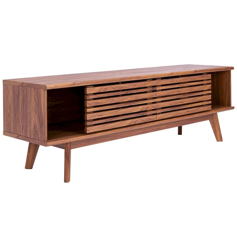 Teela Walnut 59-inch Storage Media TV Stand 59 W x 15 L x 19 H 59Wx15Dx19H