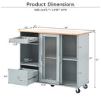Kitchen Island with Drop Leaf Surface, LED Light, Fluted Glass Doors, Adjustable Shelf, Two Drawers, and Casters
