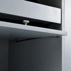 Kitchen Island with Drop Leaf Surface, LED Light, Fluted Glass Doors, Adjustable Shelf, Two Drawers, and Casters