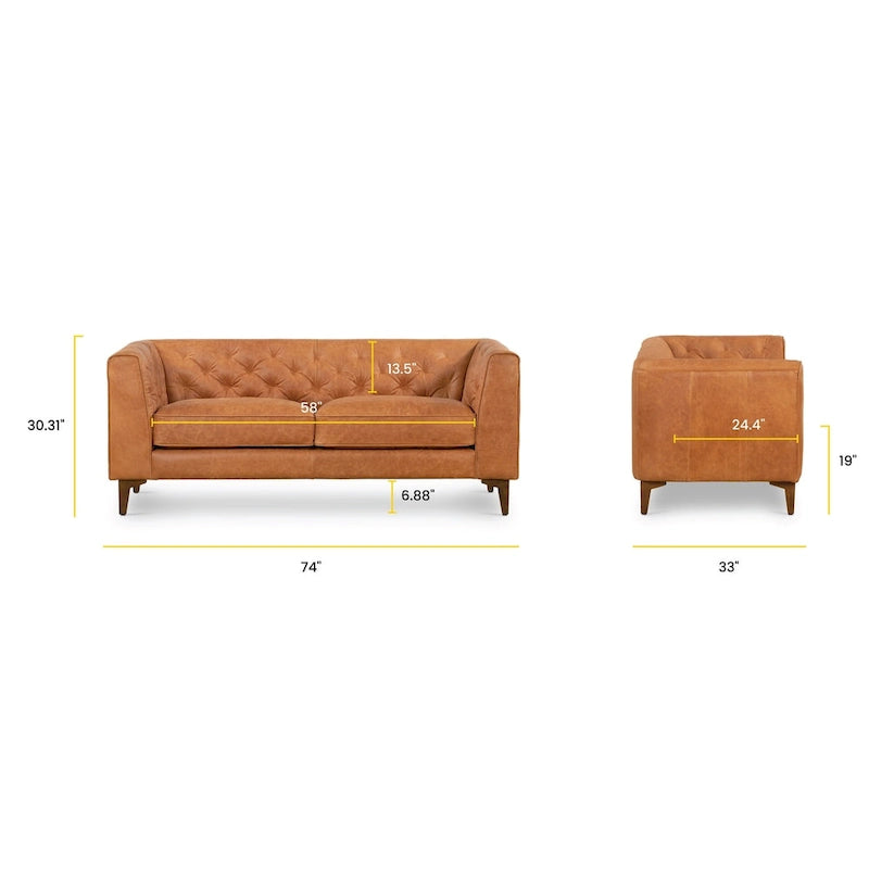 Apartment Sofa Full Grain Genuine Italian Leather