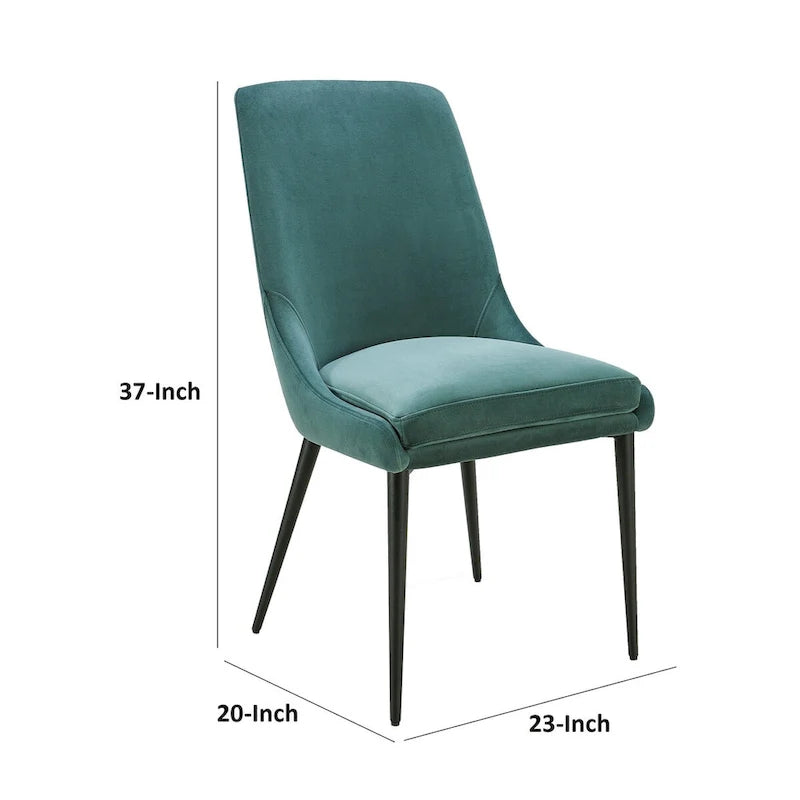 Inch Dining Chairs, Green Velvet, Black Tapered Metal Legs