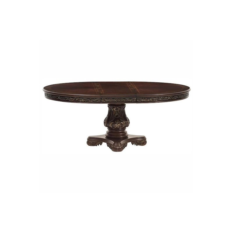 Cherry Traditional Fabric Oval Double Pedestal Dining Room Set