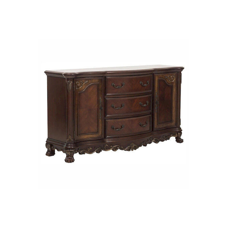 Cherry Traditional Fabric Oval Double Pedestal Dining Room Set