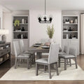7 PCS Dining Set w/ Extension Leaf Table and 6 Upholstered Chairs