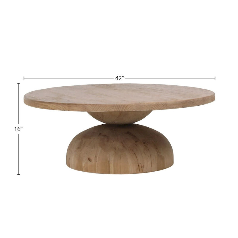 Round Modern Hourglass Coffee Table, Natural Pine
