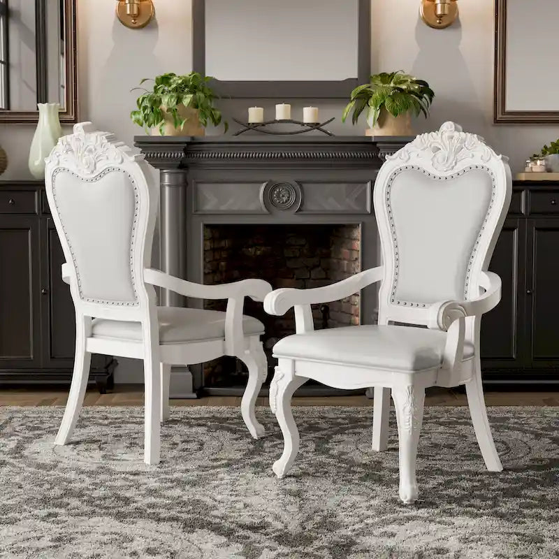 Traditional Solid Wood Dining Arm Chairs with Nailhead Trim and Cabriole Legs