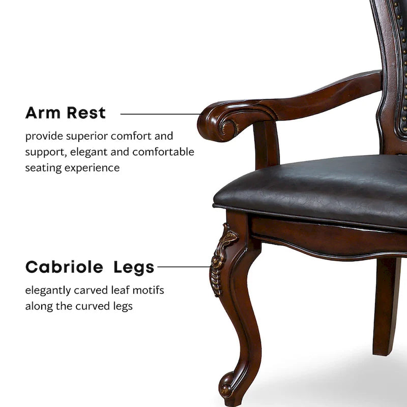 Traditional Solid Wood Dining Arm Chairs with Nailhead Trim and Cabriole Legs