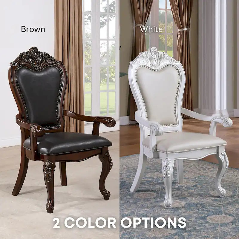 Traditional Solid Wood Dining Arm Chairs with Nailhead Trim and Cabriole Legs