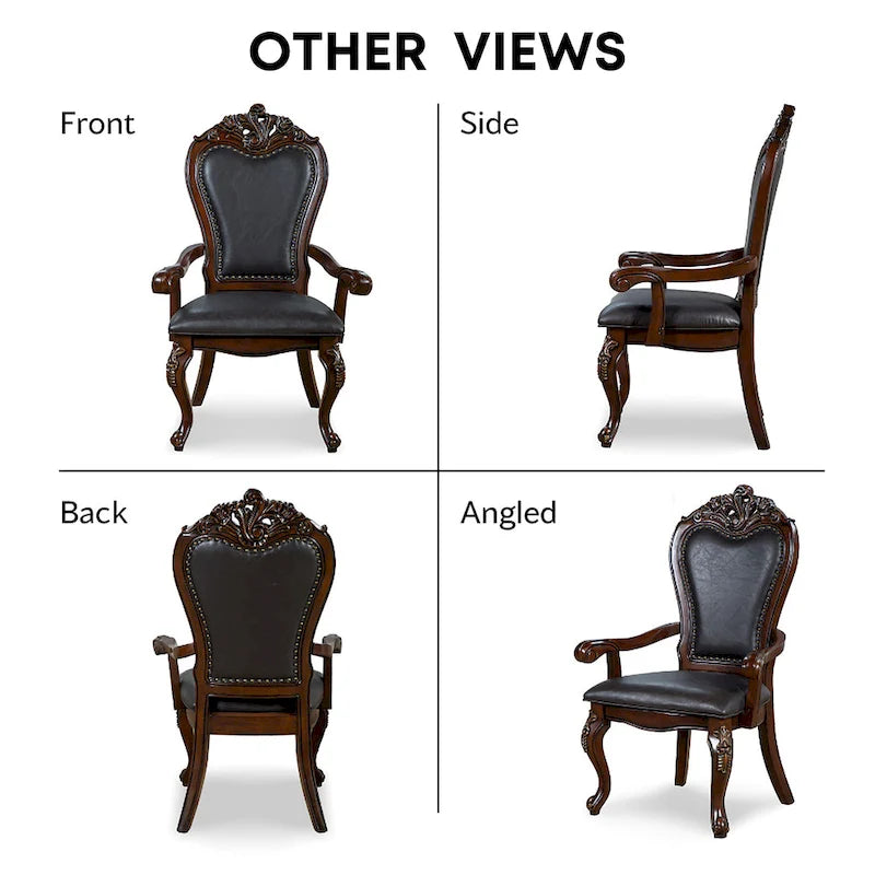 Traditional Solid Wood Dining Arm Chairs with Nailhead Trim and Cabriole Legs