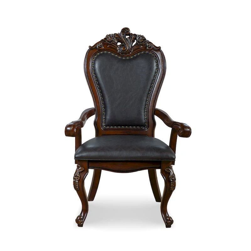Traditional Solid Wood Dining Arm Chairs with Nailhead Trim and Cabriole Legs