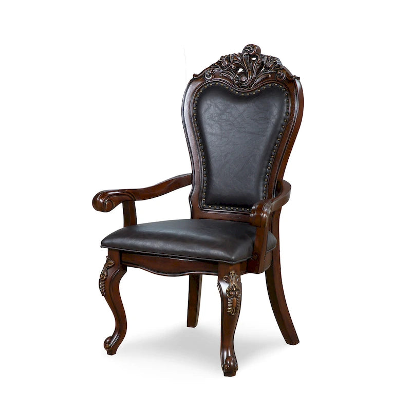 Traditional Solid Wood Dining Arm Chairs with Nailhead Trim and Cabriole Legs