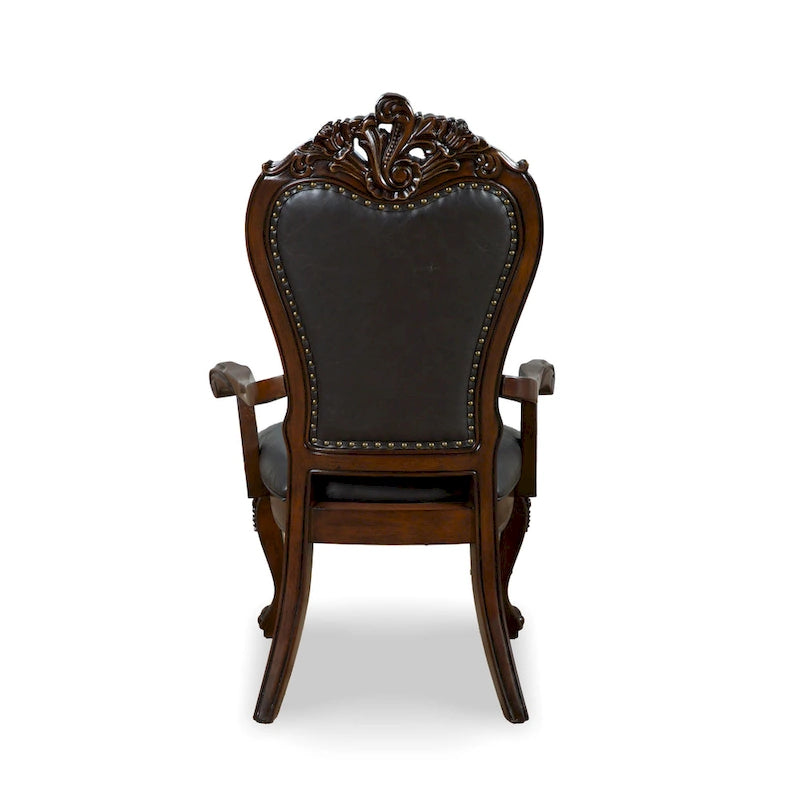 Traditional Solid Wood Dining Arm Chairs with Nailhead Trim and Cabriole Legs