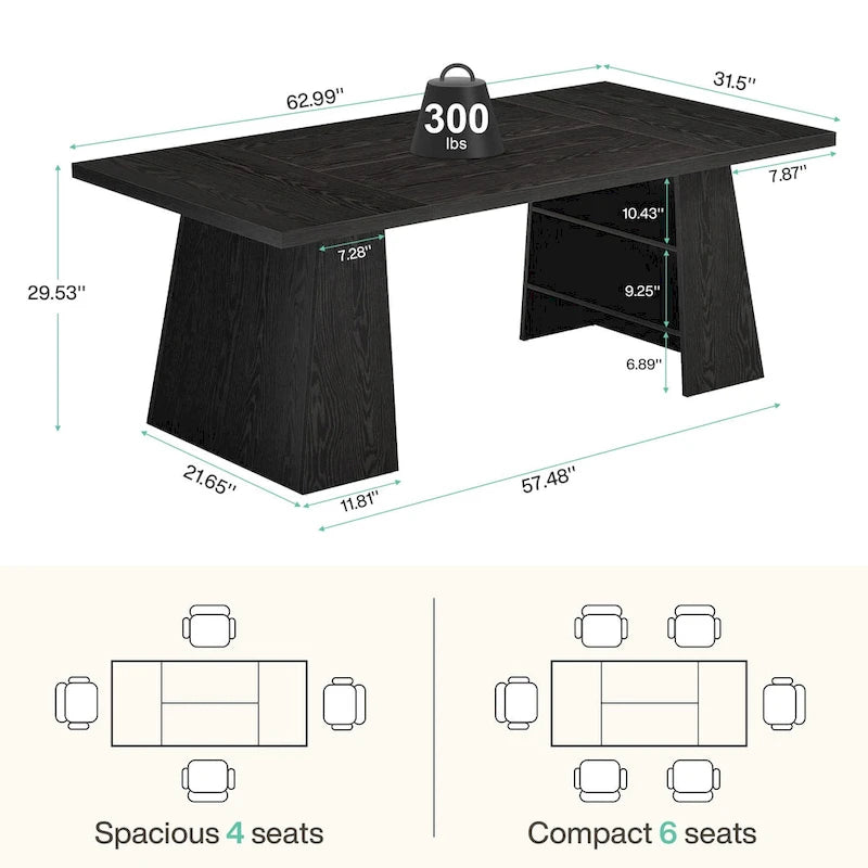 63 Inches Modern Dining Table for 4-6, Wood Kitchen Dinner Table