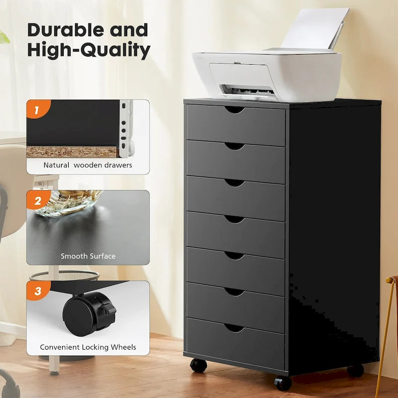 7 Drawer Chest Storage Cabinets with Wheels Dressers Wood Dresser Cabinet Mobile Organizer Drawers for Office
